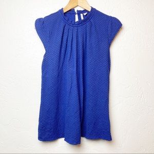 Elle Navy High Pleated Neck Cap Sleeve Blouse Med